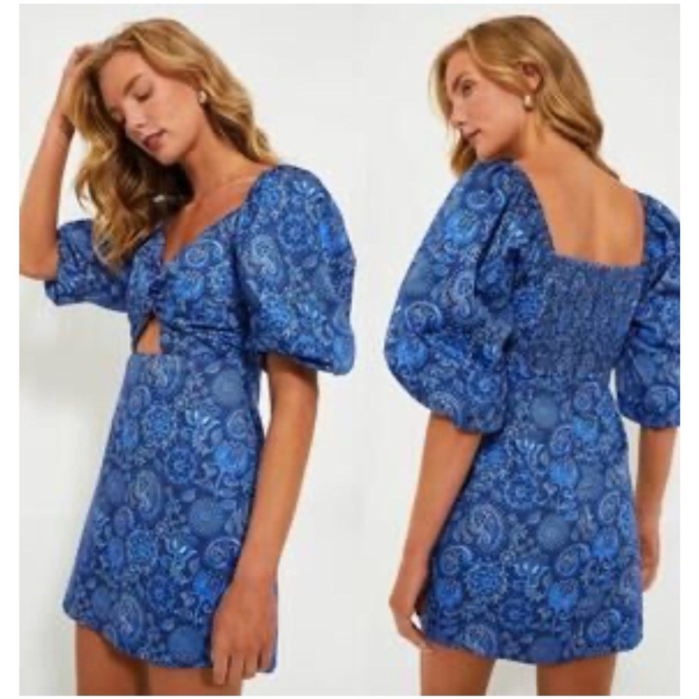 NEW WITH TAG TUCKERNUCK HYACITH HOUSE Bianca Dress Blue Floral Puff Sleeve Dress